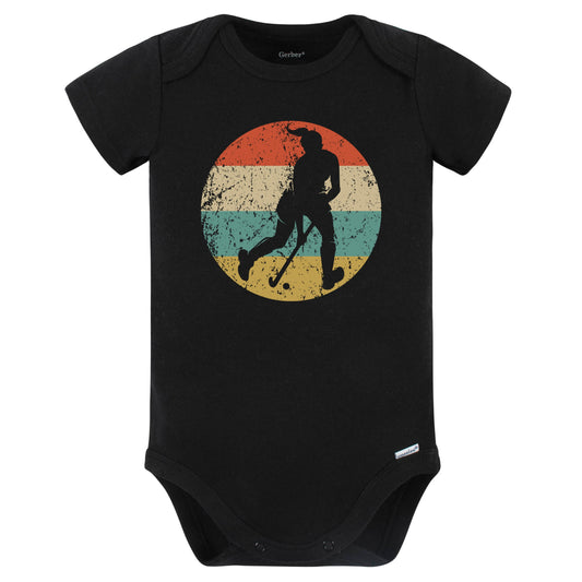 Retro Field Hockey Player Female Athlete Girls Sports Baby Bodysuit (Black)