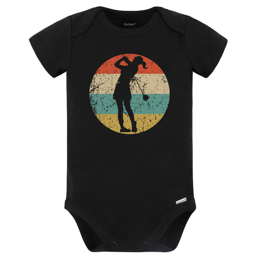 Retro Golfer Female Athlete Golf Golfing Girls Sports Baby Bodysuit (Black)