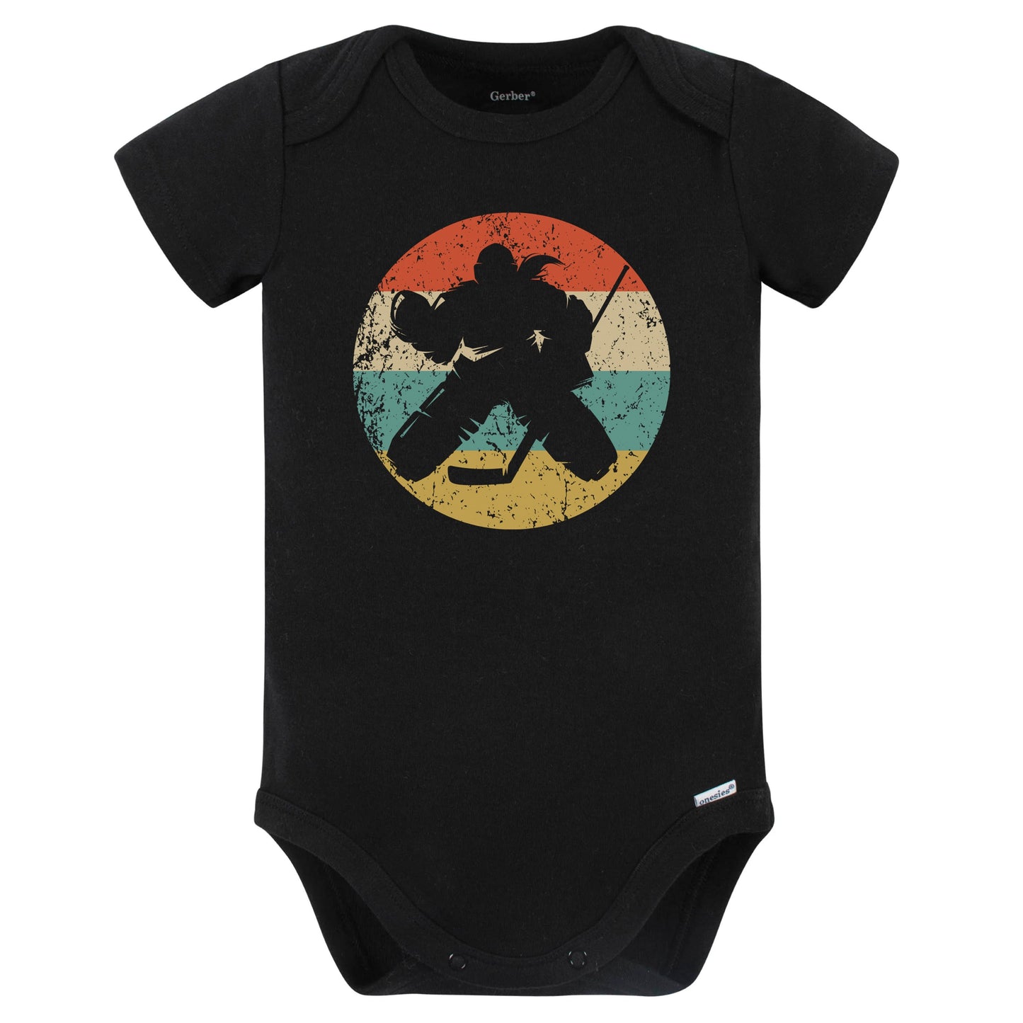 Retro Hockey Goalie Female Athlete Girls Sports Baby Bodysuit (Black)