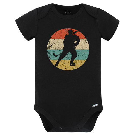 Retro Hockey Player Female Athlete Girls Sports Baby Bodysuit (Black)
