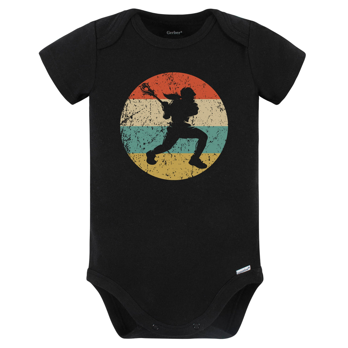 Retro Lacrosse Player Female Athlete Girls Sports Baby Bodysuit (Black)