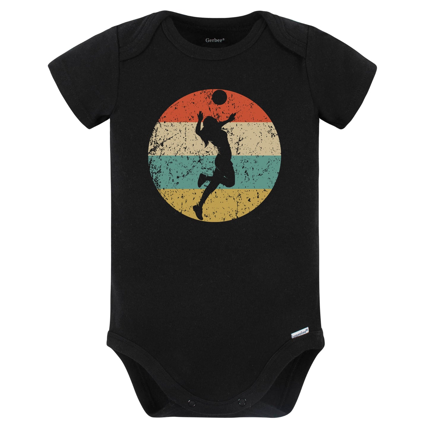 Retro Volleyball Player Serve Female Athlete Girls Sports Baby Bodysuit (Black)