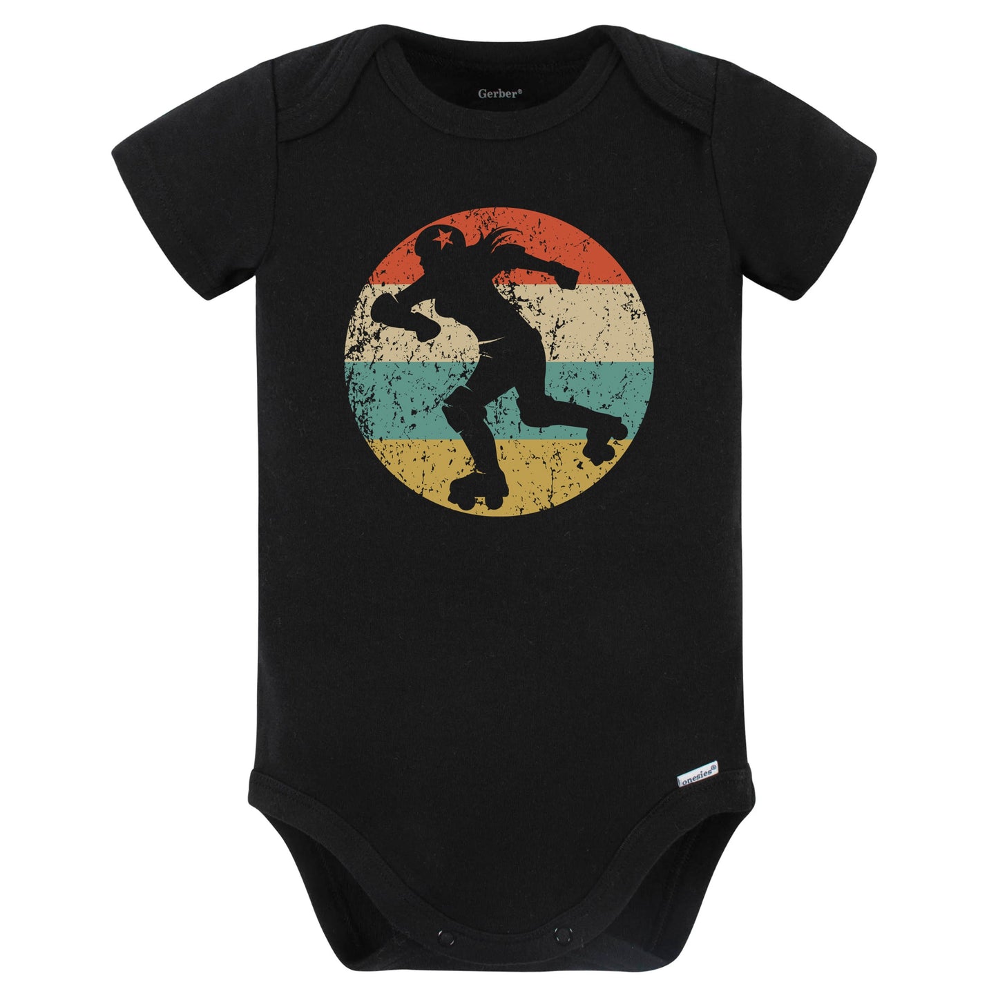 Retro Roller Derby Skater Female Athlete Girls Sports Baby Bodysuit (Black)