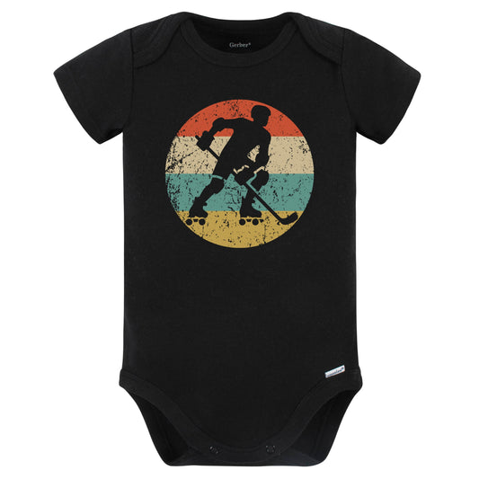 Retro Roller Hockey Player Vintage Style Roller Hockey Baby Bodysuit (Black)