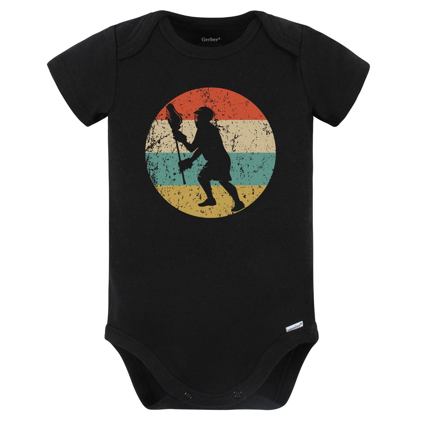 Retro Lacrosse Goalie Vintage Style Lacrosse Baby Bodysuit (Black)