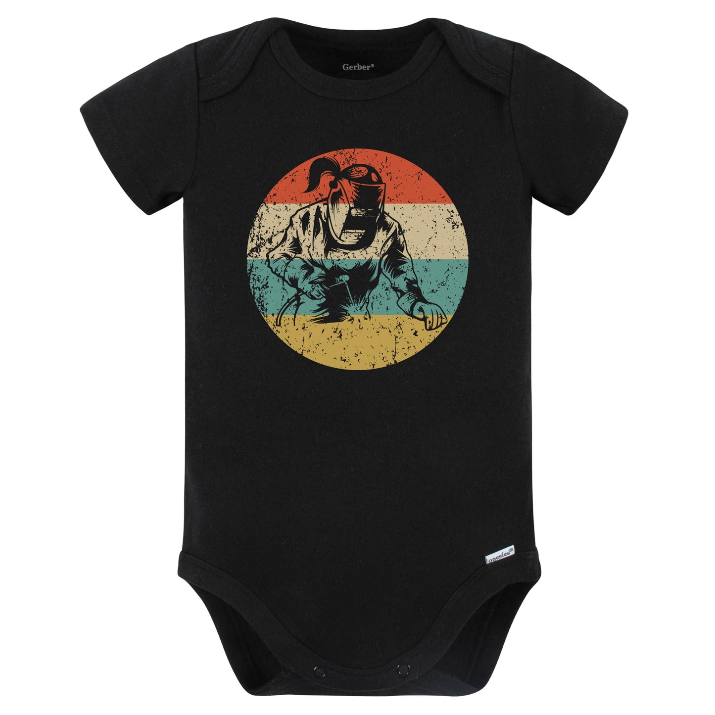 Retro Female Welder Vintage Style Welding Baby Bodysuit (Black)