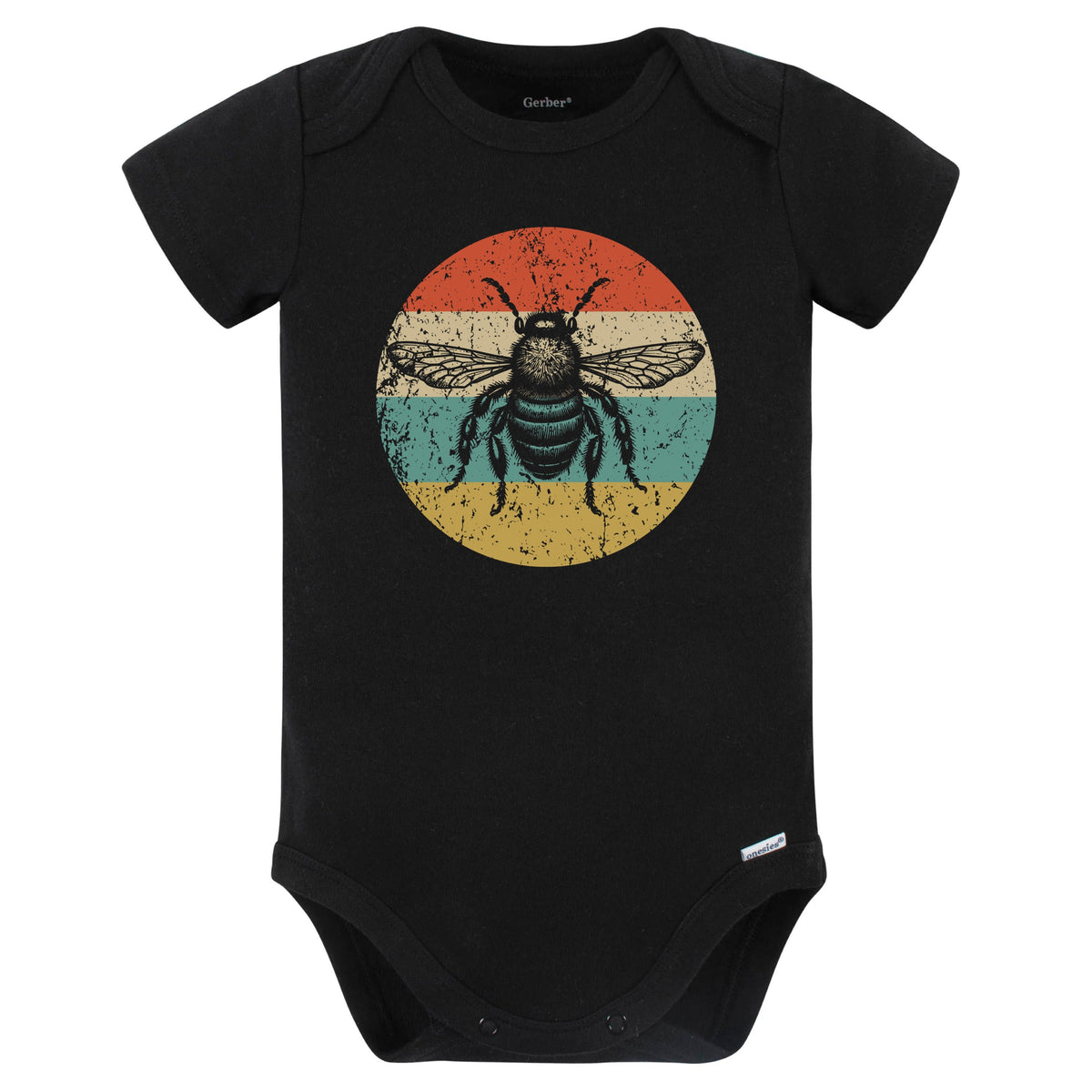 Retro Honey Bee Vintage Style Beekeeper Baby Bodysuit (Black)