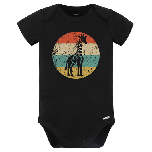 Retro Giraffe Vintage Style Wild Animal Baby Bodysuit (Black)