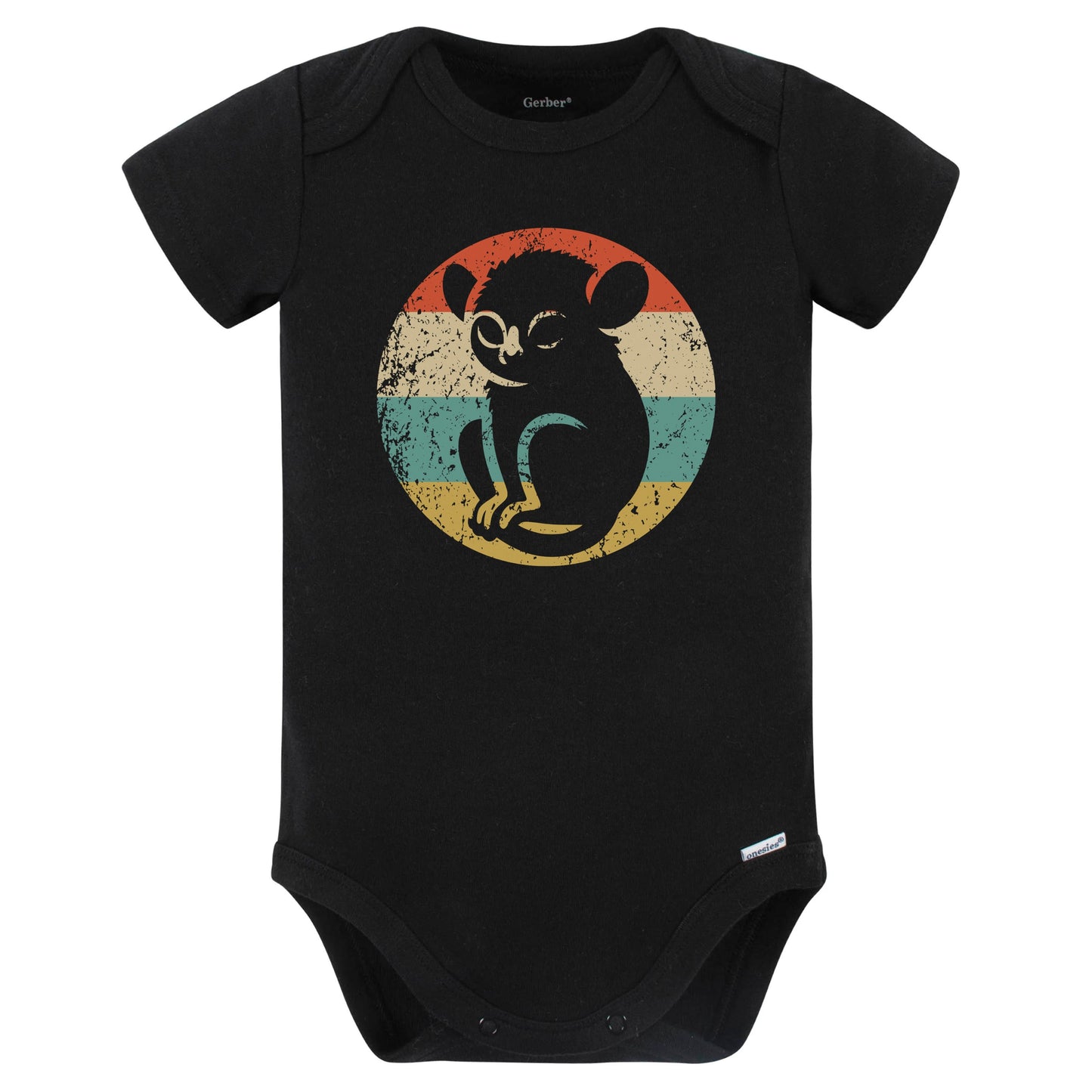 Retro Tarsier Monkey Vintage Style Cute Animal Baby Bodysuit (Black)
