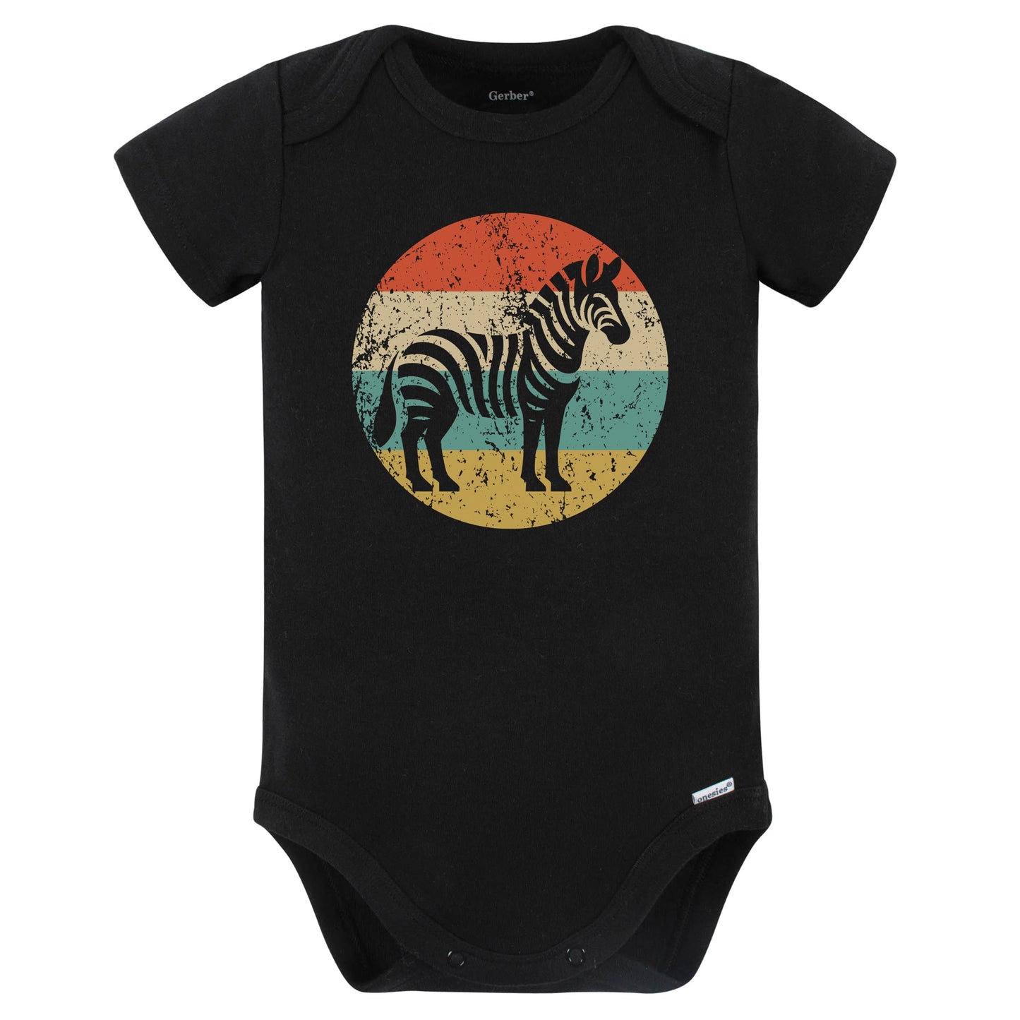 Retro Zebra Vintage Style Wild Animal Baby Bodysuit (Black)