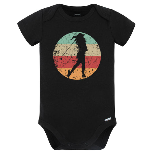 Retro Golfer Female Athlete Golf Golfing Girls Sports Baby Bodysuit (Black)