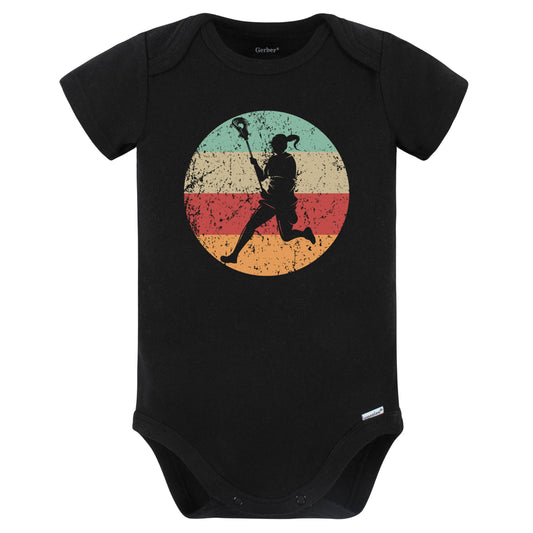 Retro Lacrosse Player Female Athlete Girls Sports Baby Bodysuit (Black)