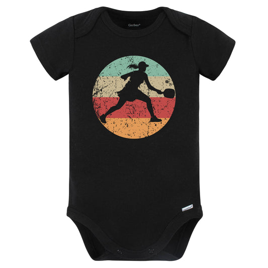 Retro Pickleball Player Female Athlete Girls Sports Baby Bodysuit (Black)