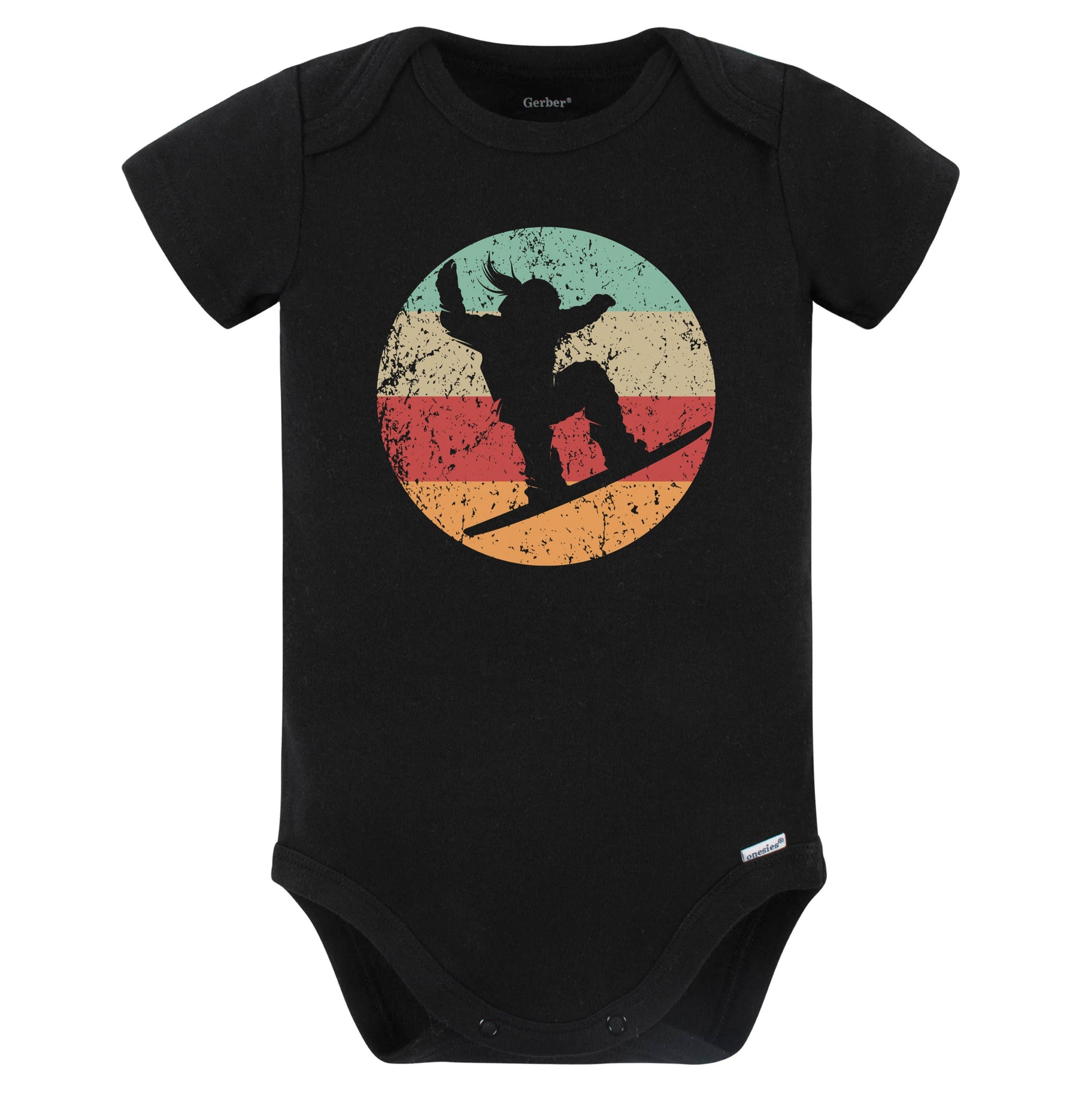 Retro Snowboarder Female Athlete Snowboarding Girls Sports Baby Bodysuit (Black)
