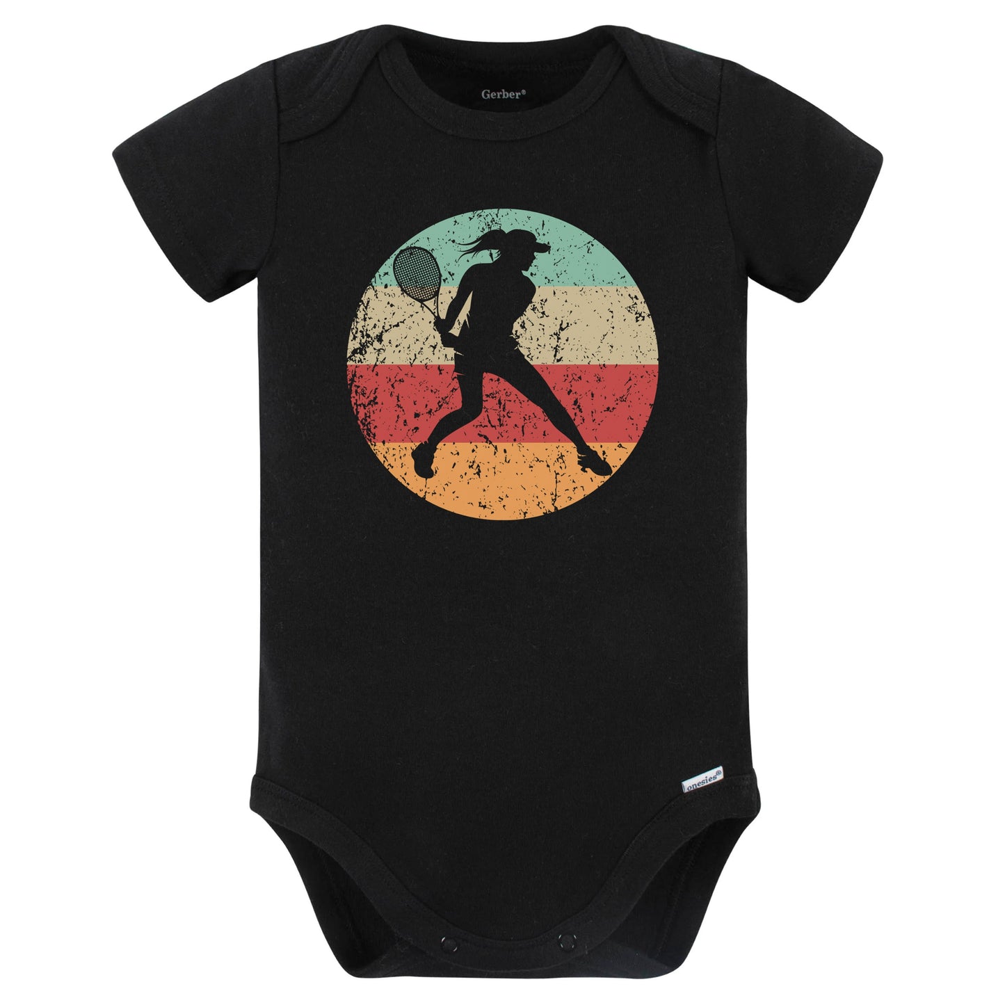 Retro Tennis Player Female Athlete Girls Sports Baby Bodysuit (Black)