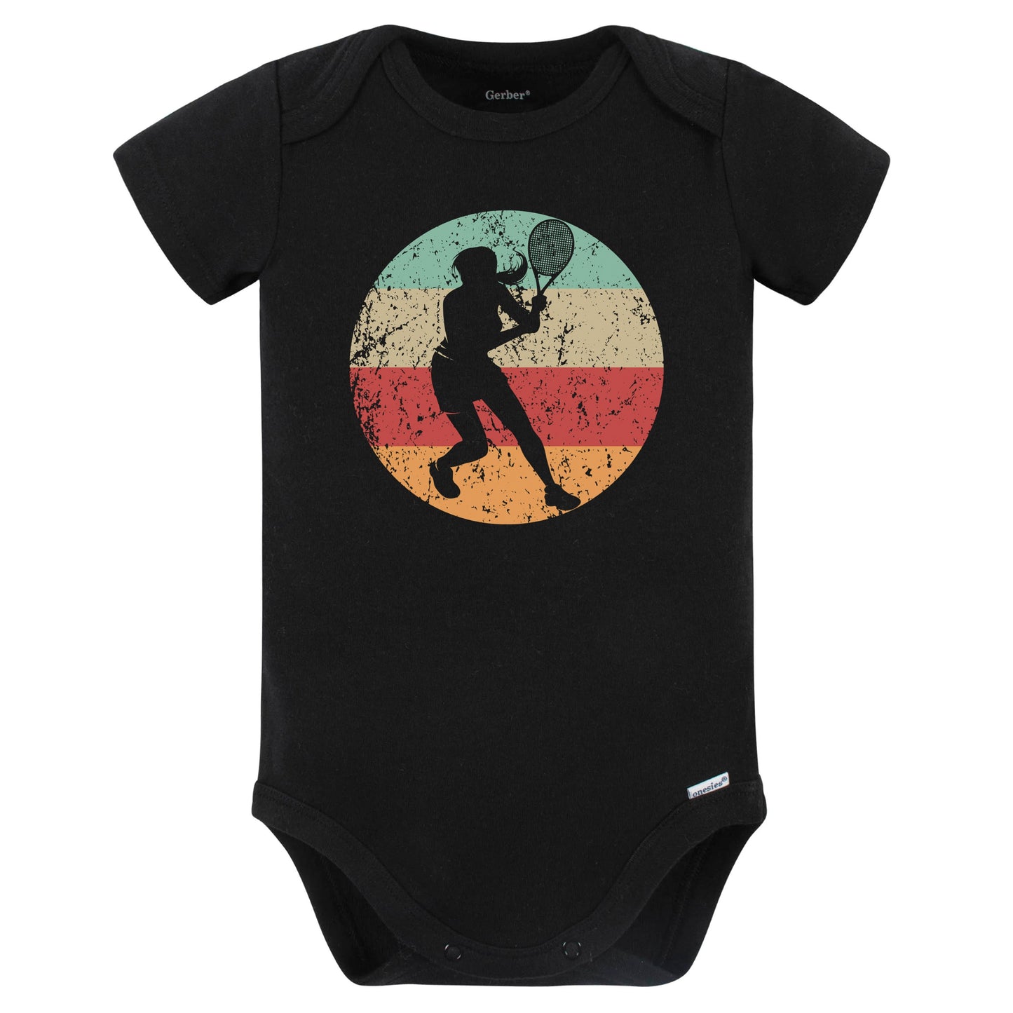 Retro Tennis Player Female Athlete Girls Sports Baby Bodysuit (Black)