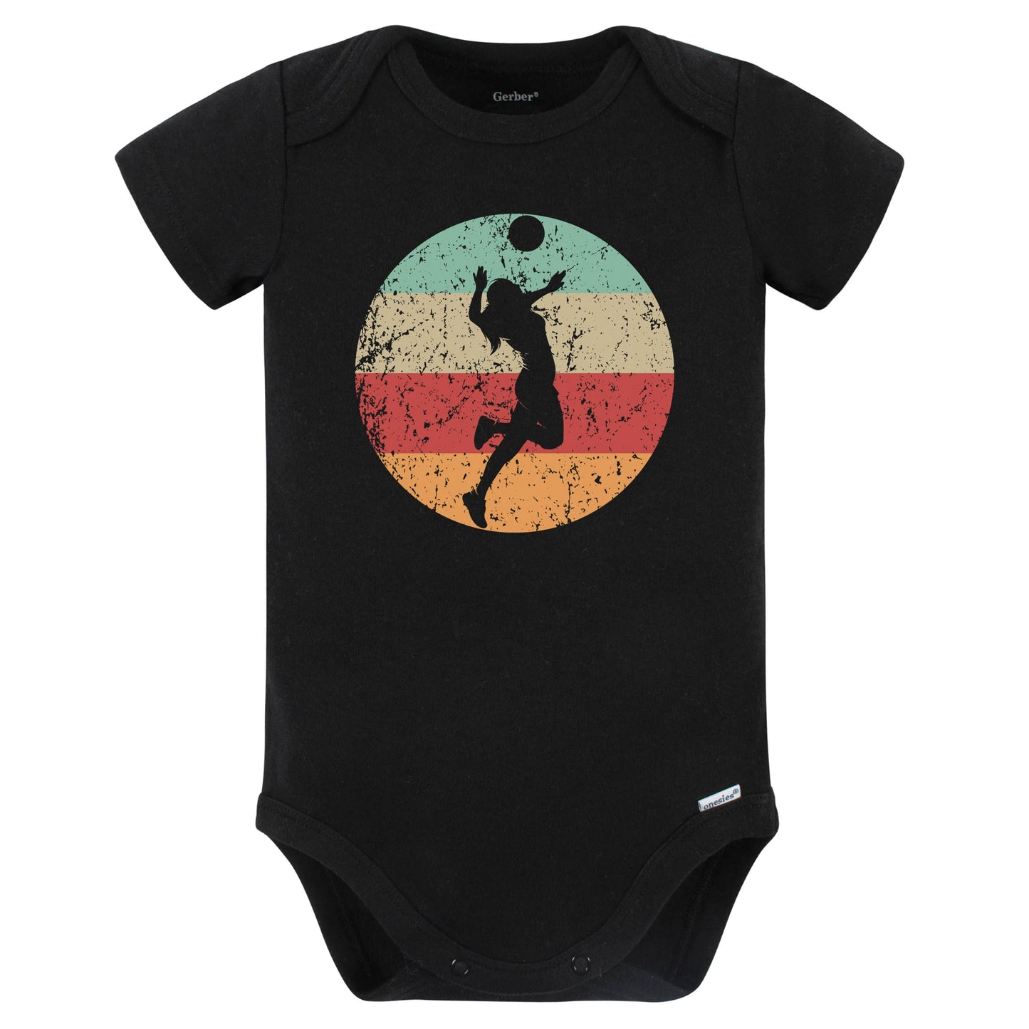 Retro Volleyball Player Serve Female Athlete Girls Sports Baby Bodysuit (Black)
