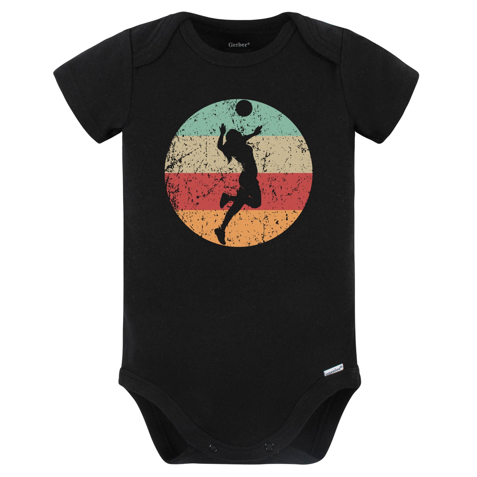 Retro Volleyball Player Serve Female Athlete Girls Sports Baby Bodysuit (Black)