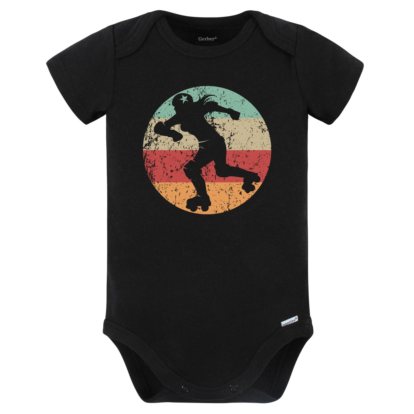 Retro Roller Derby Skater Female Athlete Girls Sports Baby Bodysuit (Black)
