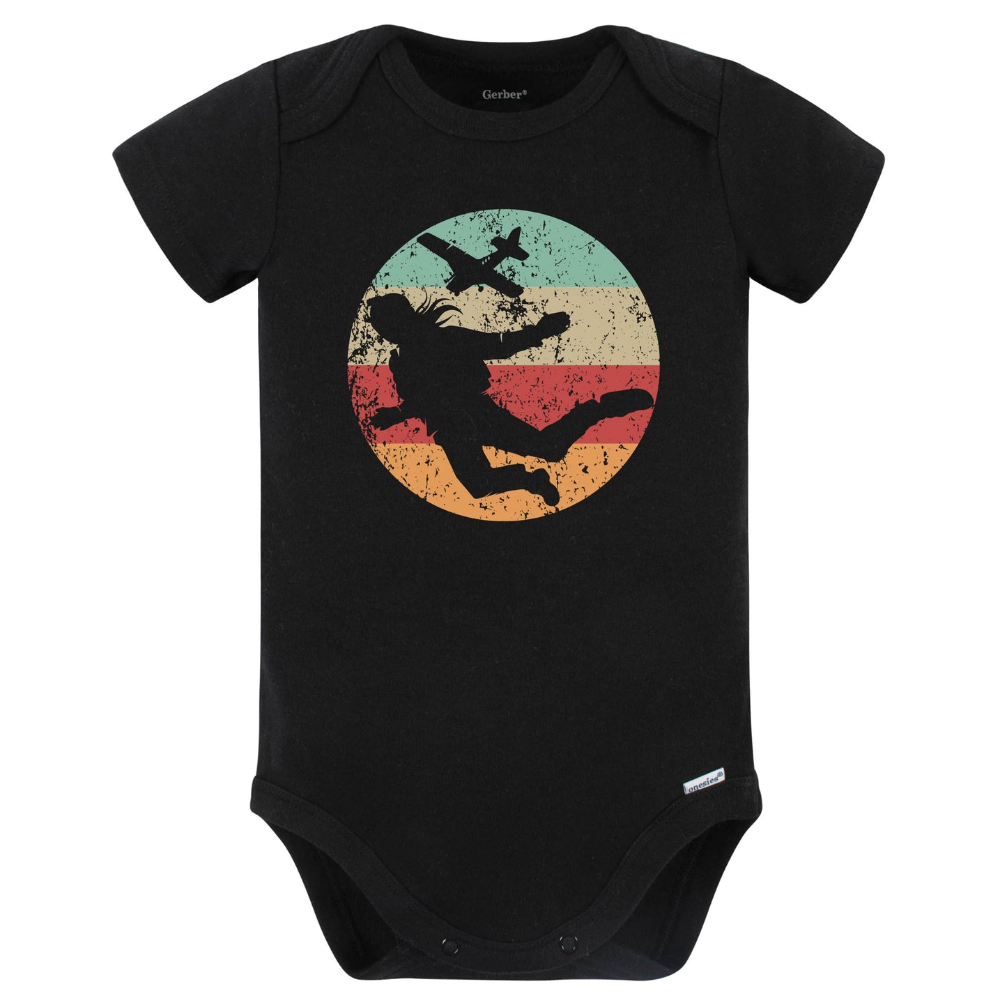 Retro Skydiver Female Athlete Skydiving Girls Sports Baby Bodysuit (Black)
