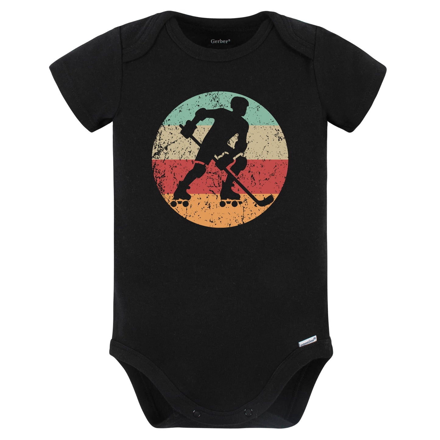 Retro Roller Hockey Player Vintage Style Roller Hockey Baby Bodysuit (Black)