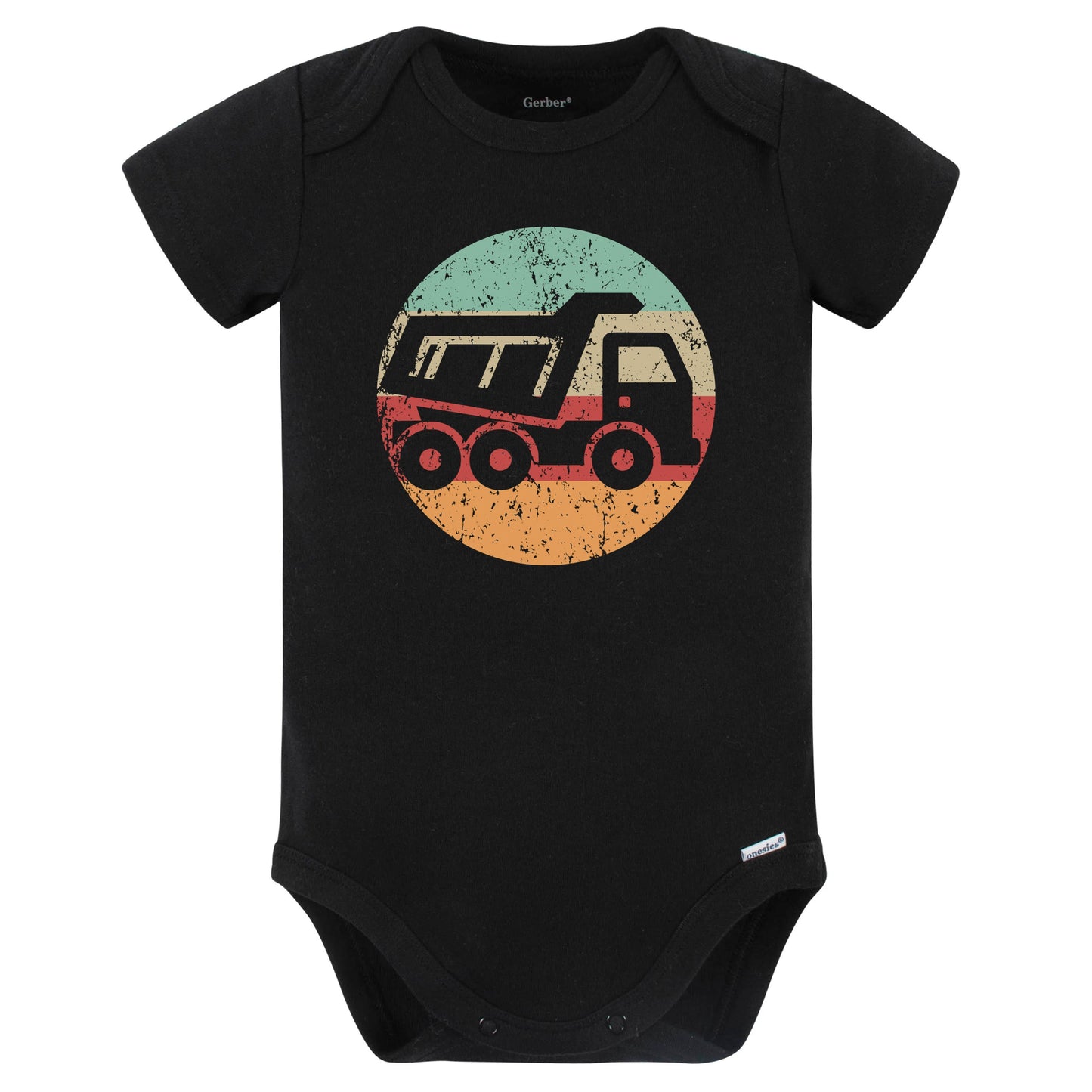 Retro Dump Truck Vintage Style Heavy Machinery Construction Baby Bodysuit (Black)
