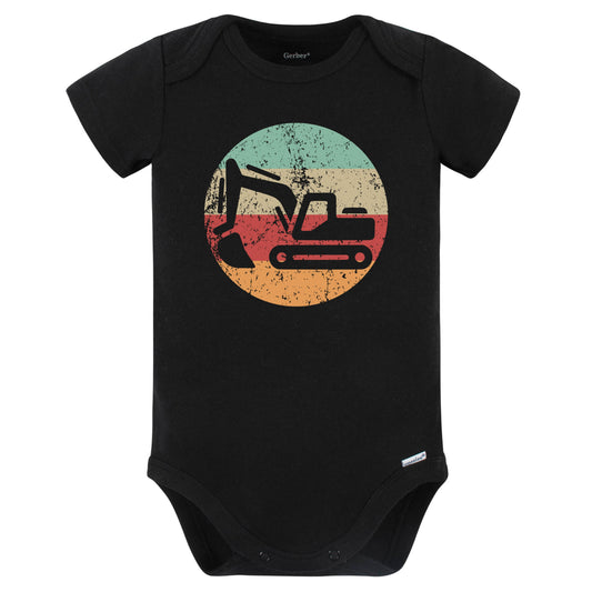 Retro Excavator Vintage Style Heavy Machinery Construction Baby Bodysuit (Black)