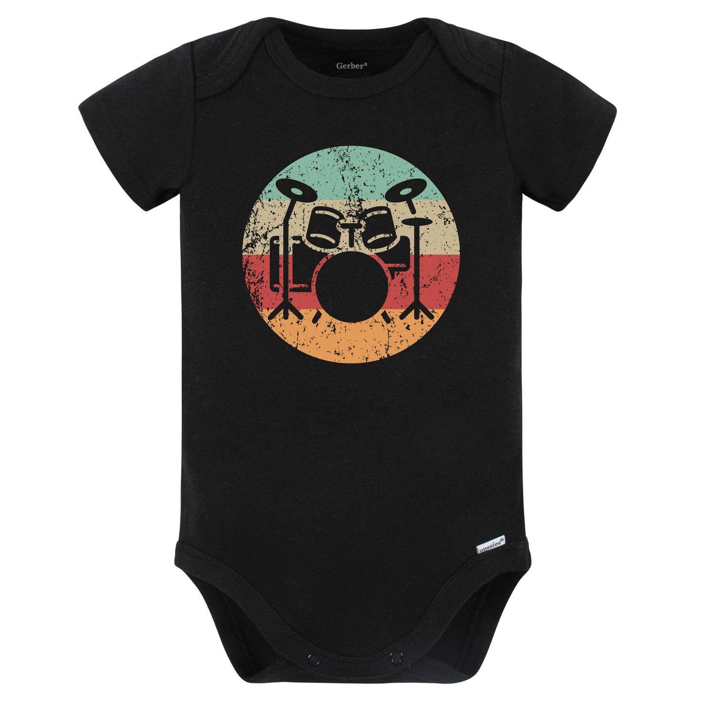 Retro Drum Set Vintage Style Drums Drummer Baby Bodysuit (Black)