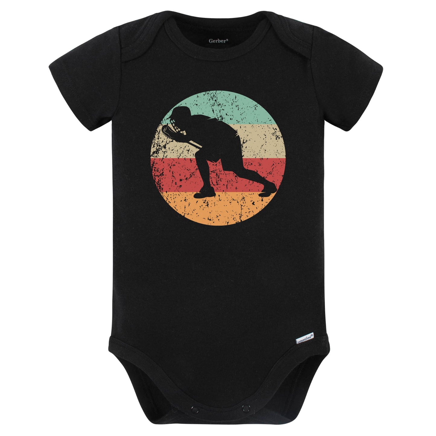Retro Lacrosse Goalie Vintage Style Lacrosse Baby Bodysuit (Black)