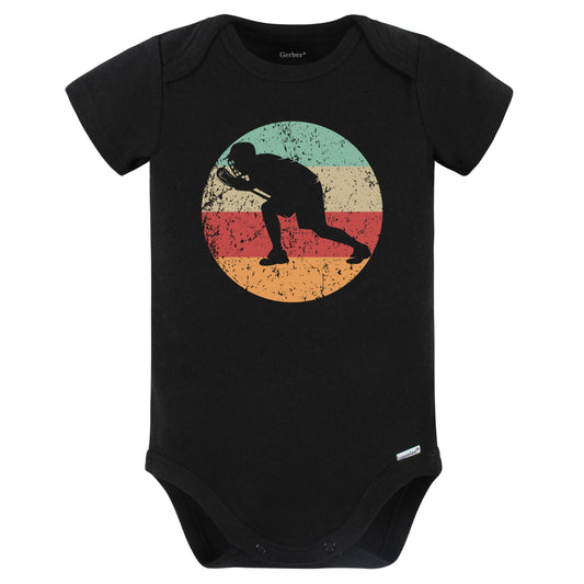 Retro Lacrosse Goalie Vintage Style Lacrosse Baby Bodysuit (Black)