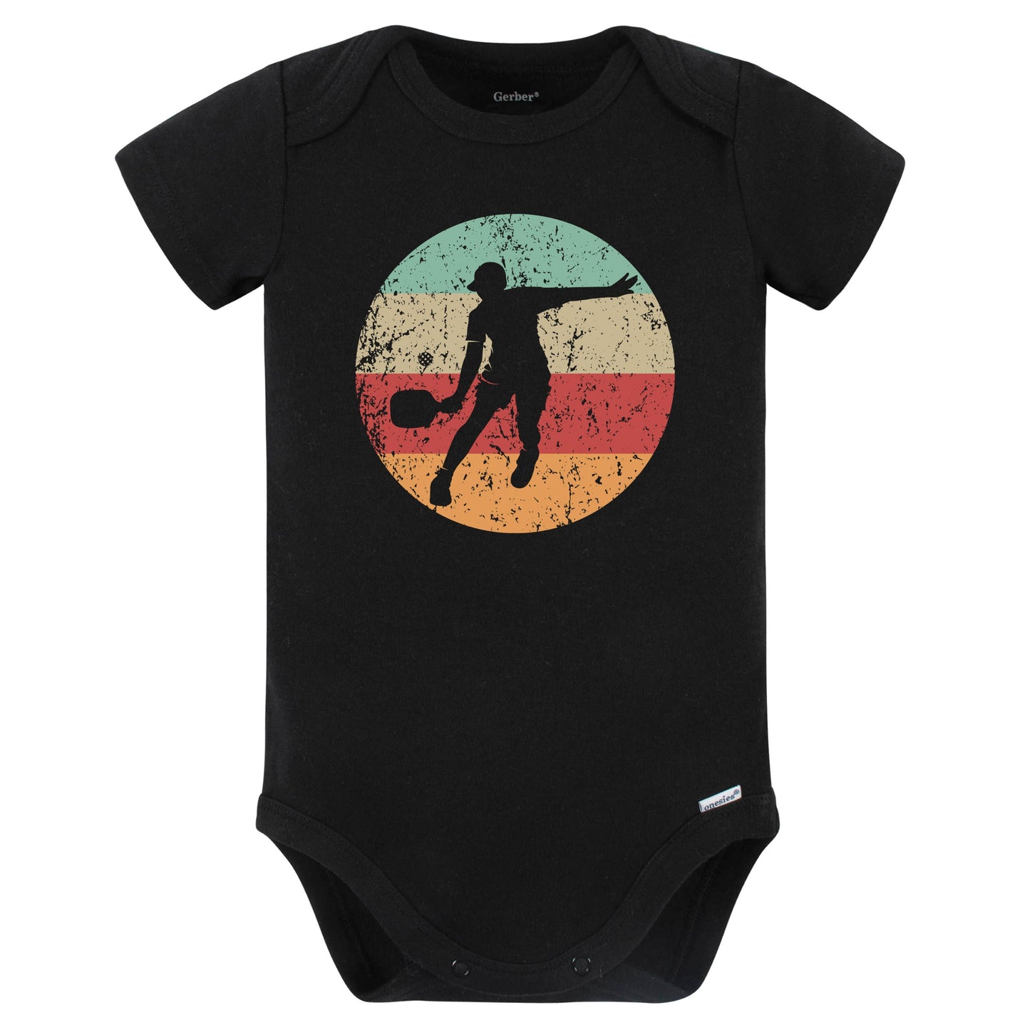 Retro Pickleball Player Vintage Style Pickleball Baby Bodysuit (Black)