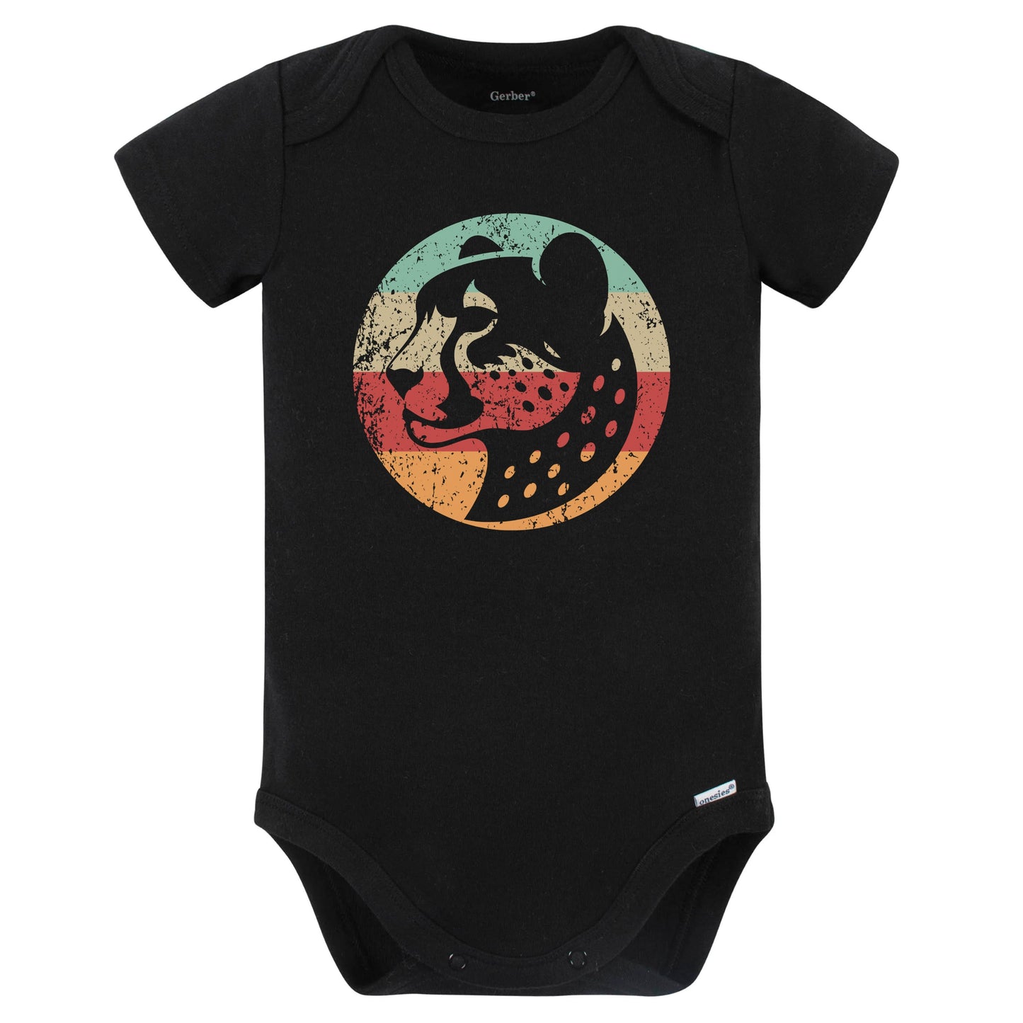 Retro Cheetah Big Cat Vintage Style Wild Animal Baby Bodysuit (Black)