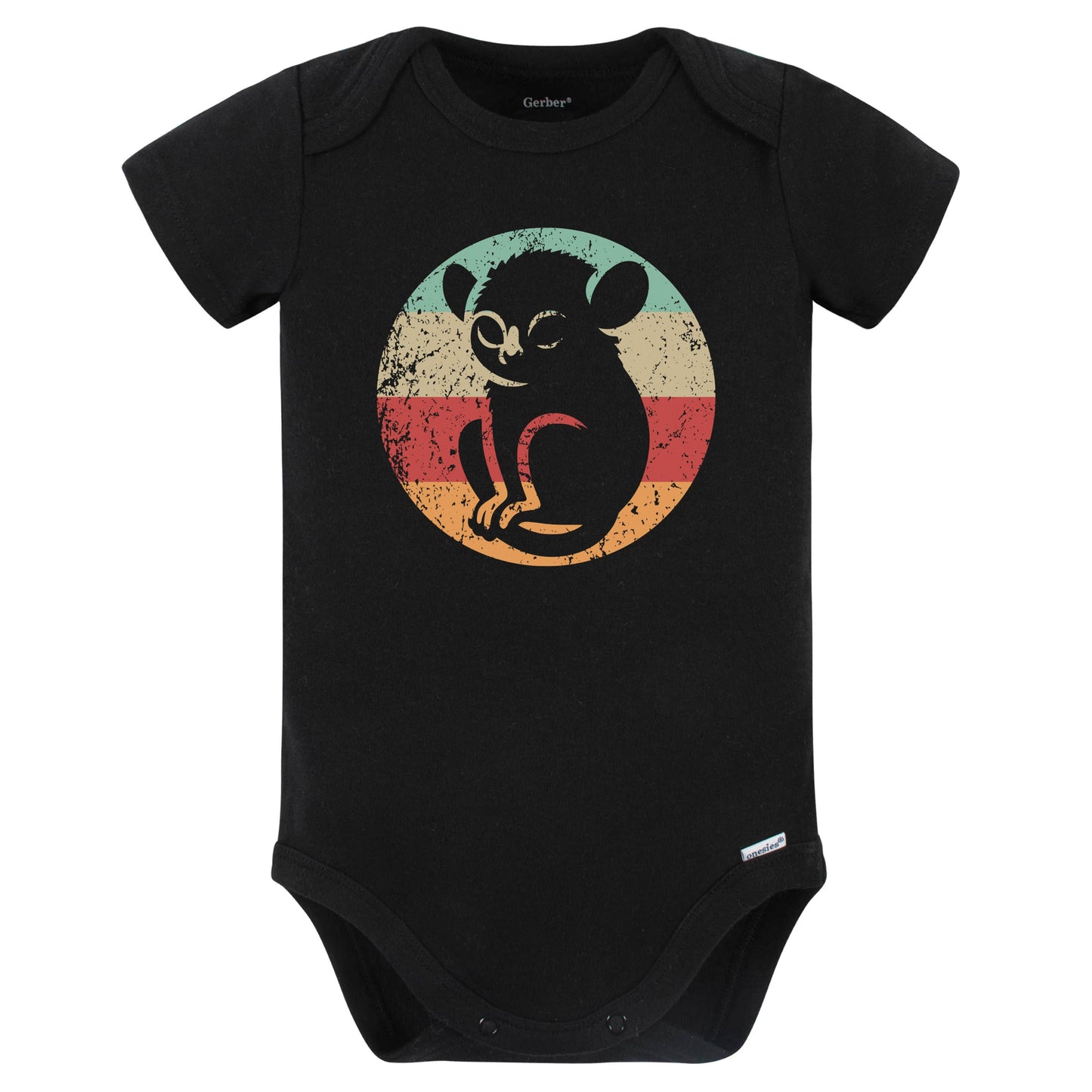 Retro Tarsier Monkey Vintage Style Cute Animal Baby Bodysuit (Black)