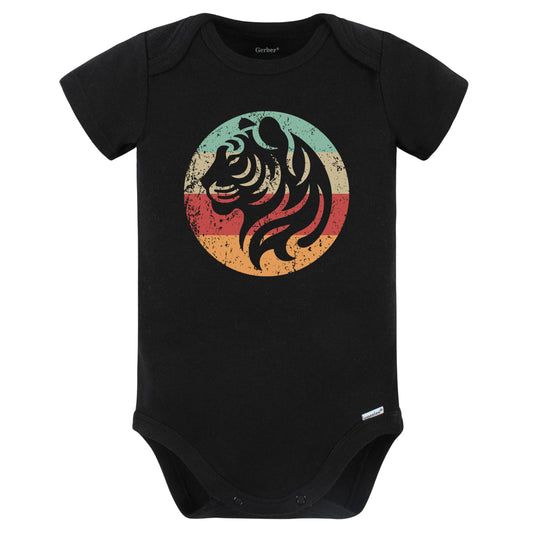 Retro Tiger Vintage Style Wild Animal Baby Bodysuit (Black)