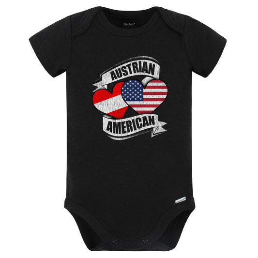 Austrian American Hearts USA Austria Flags Baby Bodysuit (Black)