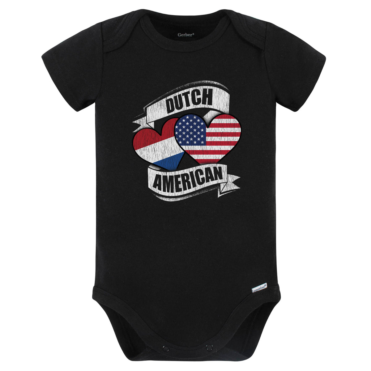 Dutch American Hearts USA Netherlands Flags Baby Bodysuit (Black)