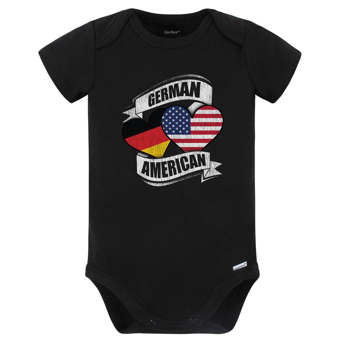 German American Hearts USA Germany Flags Baby Bodysuit (Black)
