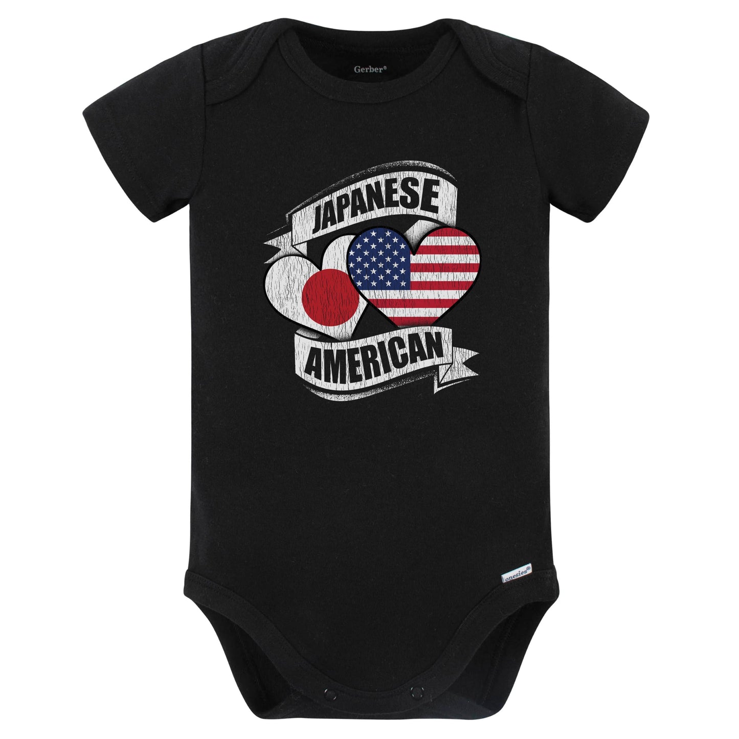Japanese American Hearts USA Japan Flags Baby Bodysuit (Black)