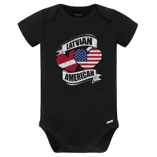Latvian American Hearts USA Latvia Flags Baby Bodysuit (Black)