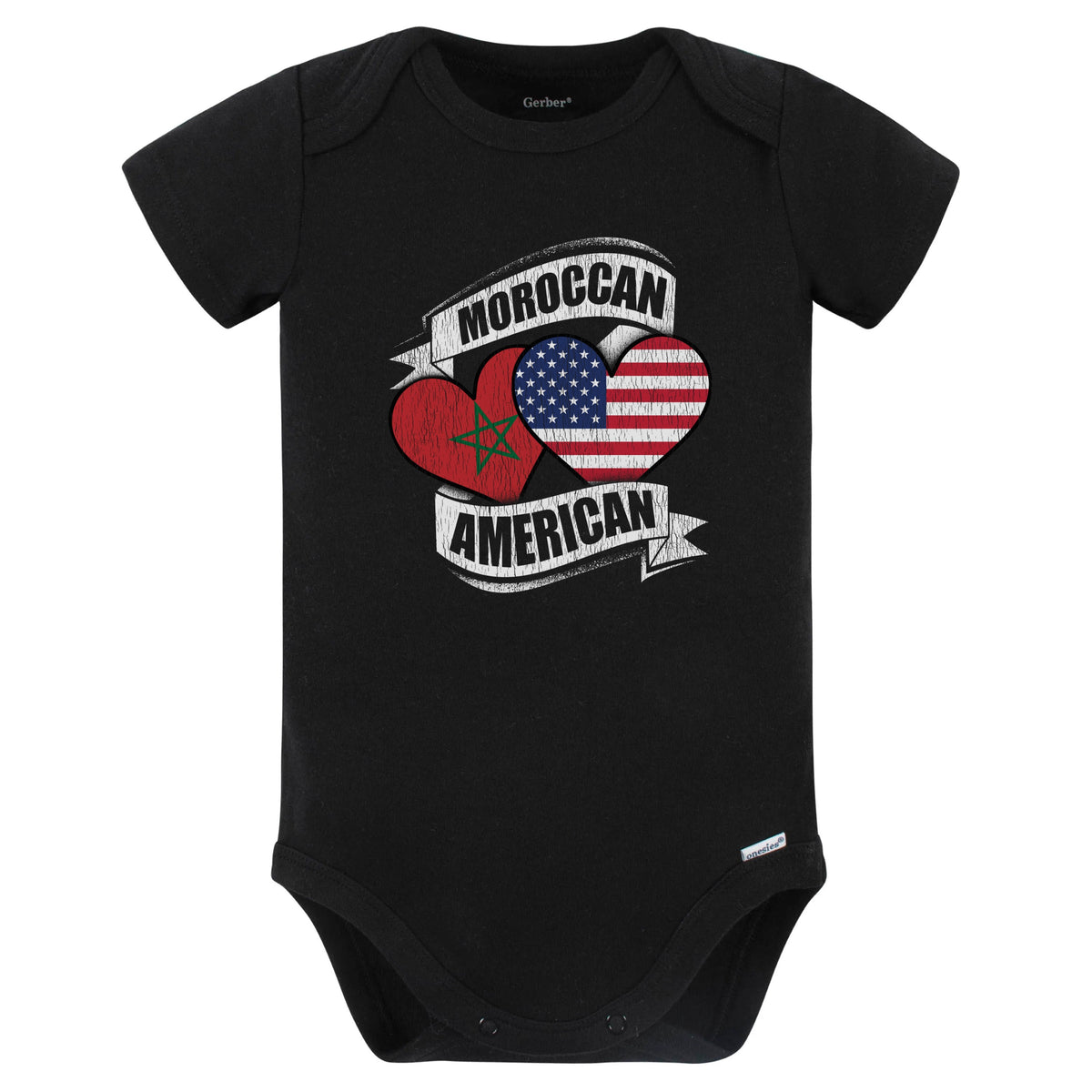 Moroccan American Hearts USA Morocco Flags Baby Bodysuit (Black)