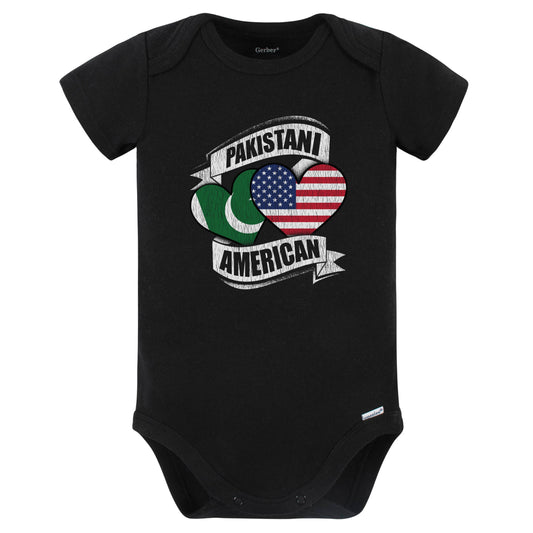 Pakistani American Hearts USA Pakistan Flags Baby Bodysuit (Black)