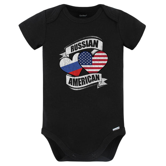 Russian American Hearts USA Russia Flags Baby Bodysuit (Black)