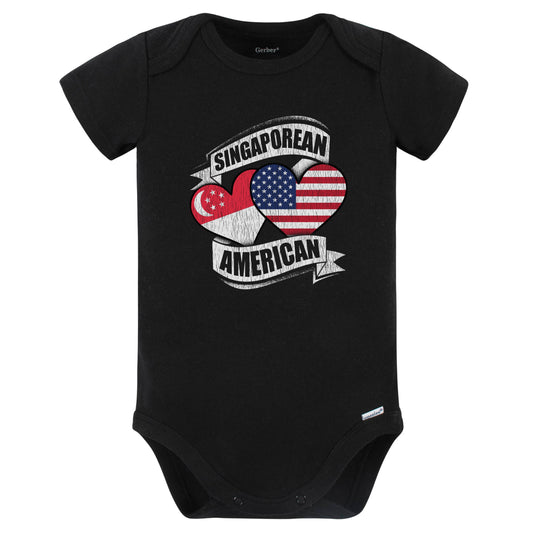 Singaporean American Hearts USA Singapore Flags Baby Bodysuit (Black)