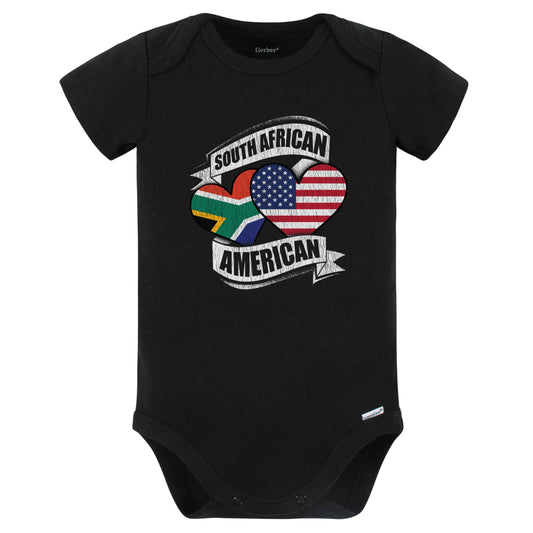 South African American Hearts USA South Africa Flags Baby Bodysuit (Black)