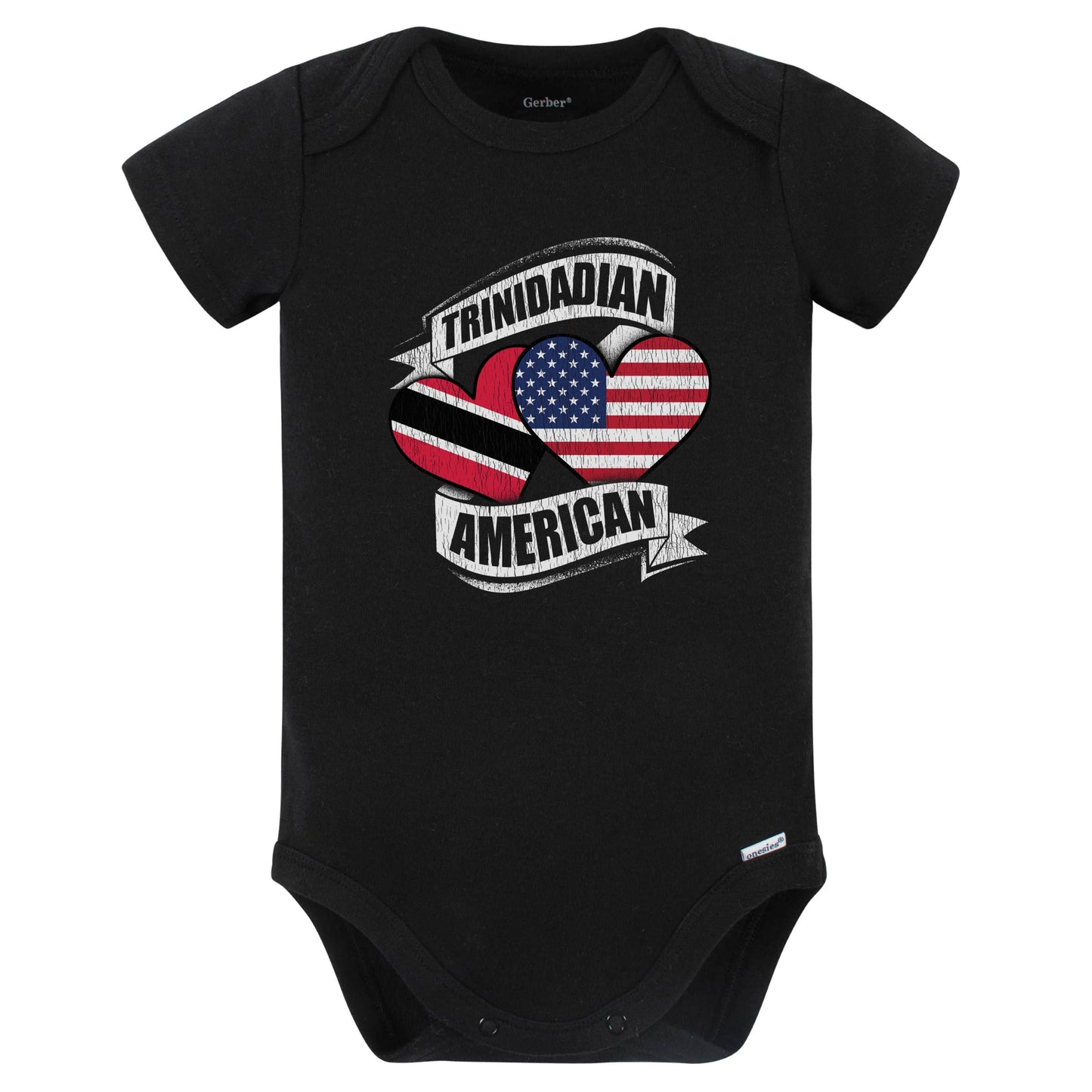Trinidadian American Hearts USA Trinidad and Tobago Flags Baby Bodysuit (Black)
