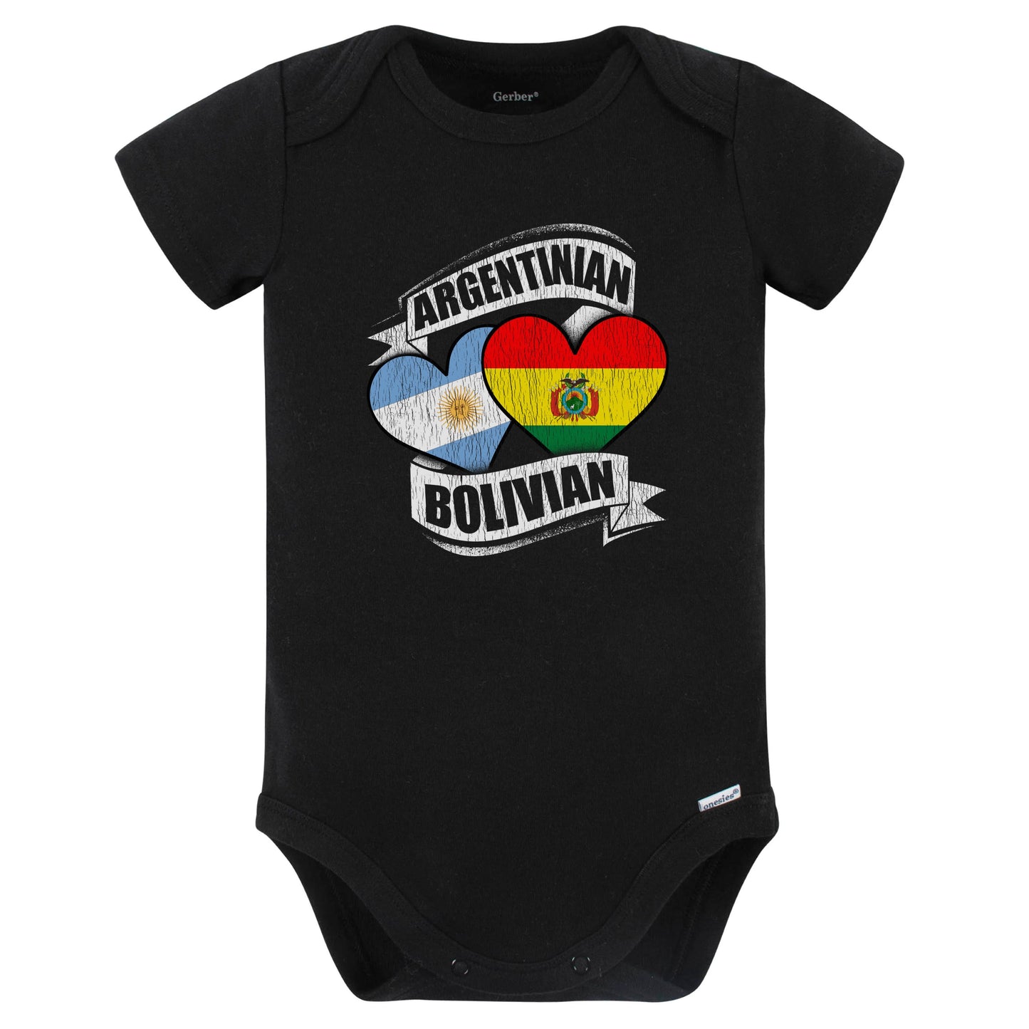 Argentinian Bolivian Hearts Argentina Bolivia Flags Baby Bodysuit (Black)