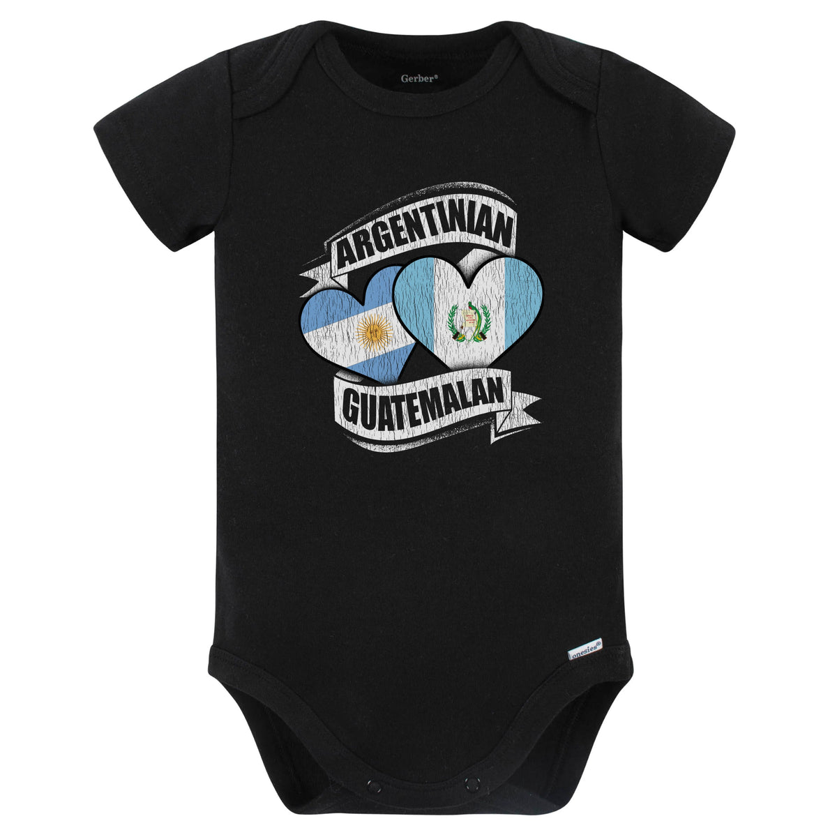 Argentinian Guatemalan Hearts Argentina Guatemala Flags Baby Bodysuit (Black)