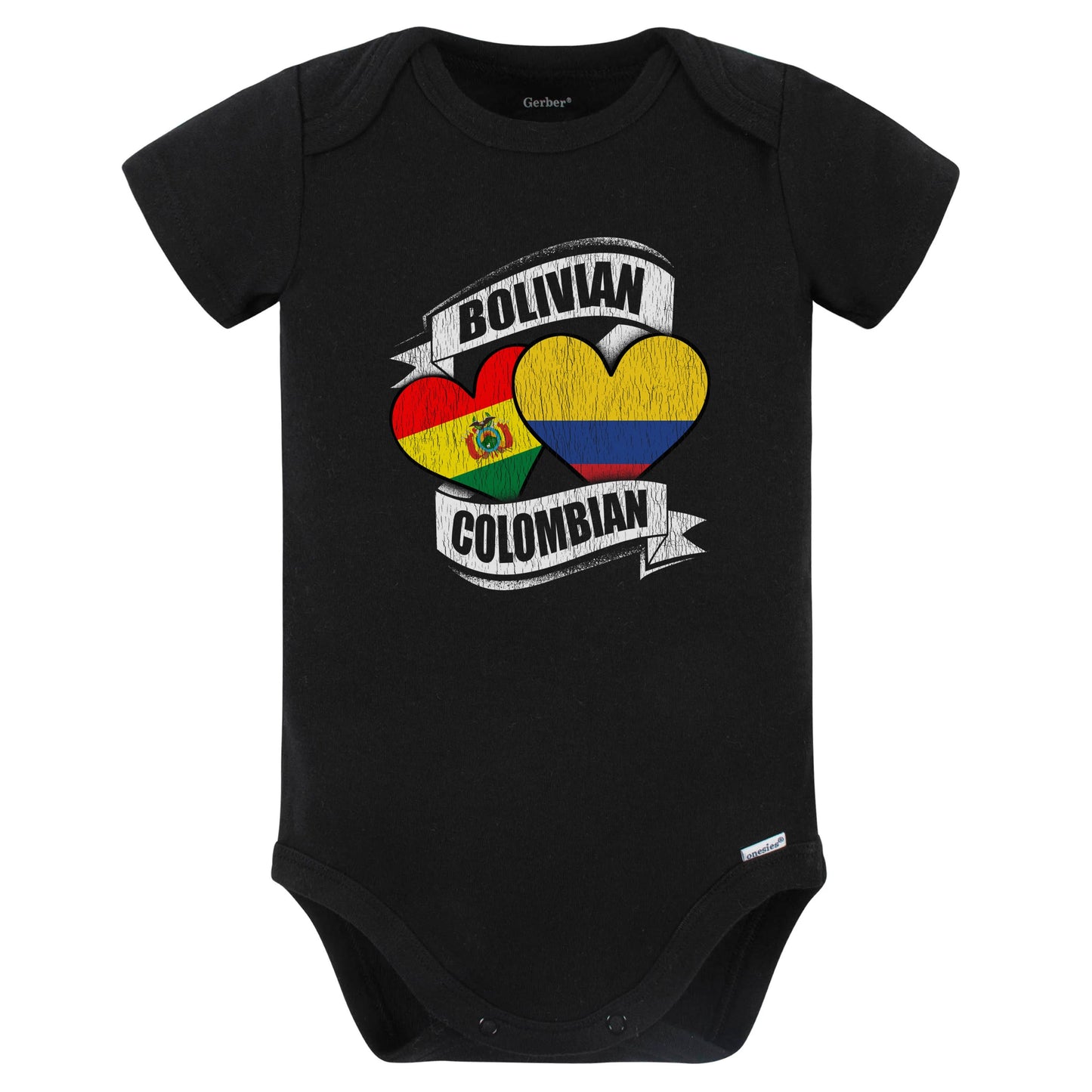 Bolivian Colombian Hearts Bolivia Colombia Flags Baby Bodysuit (Black)