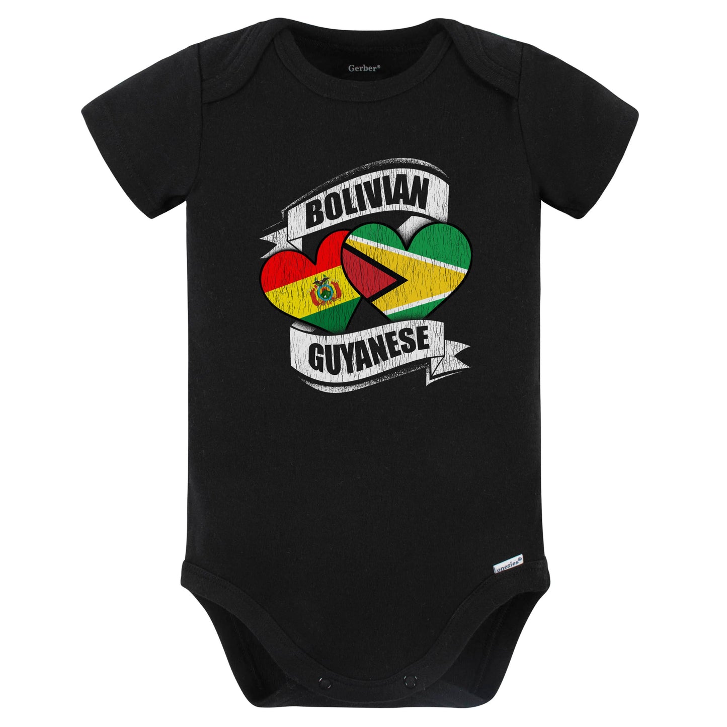 Bolivian Guyanese Hearts Bolivia Guyana Flags Baby Bodysuit (Black)