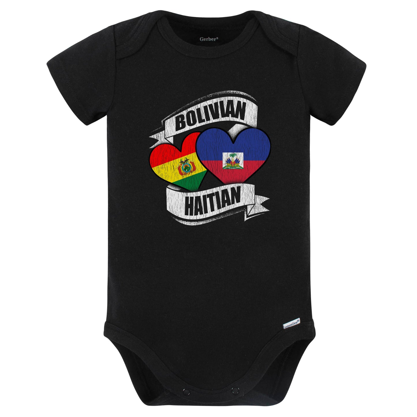Bolivian Haitian Hearts Bolivia Haiti Flags Baby Bodysuit (Black)